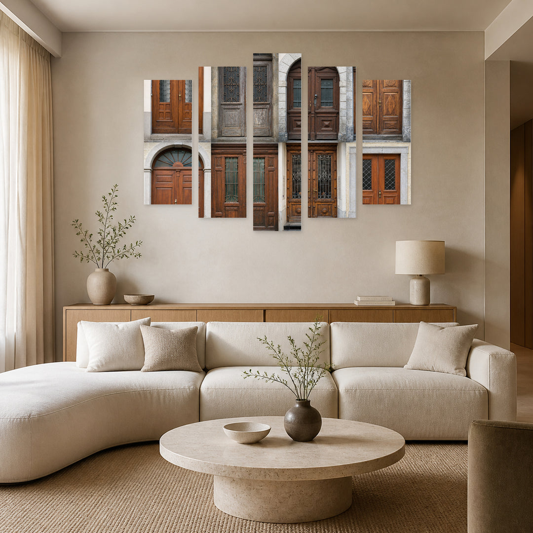 Vintage Doors Vintage Study — five-panel wall art in frontal interior | 5wallart 55741 M3