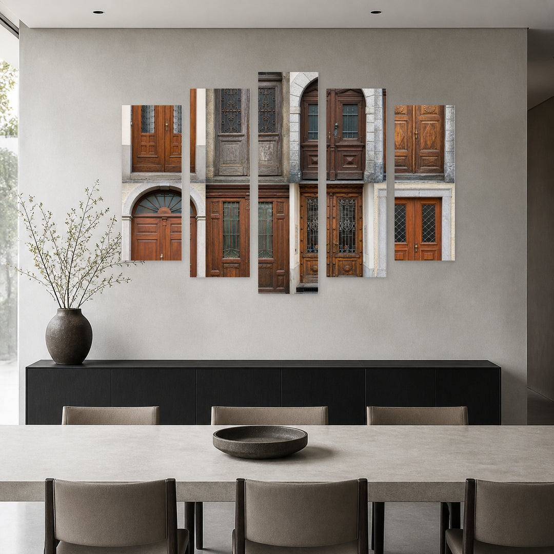 Vintage Doors Vintage Study — five-panel wall art in alternate frontal interior | 5wallart 55741 M4