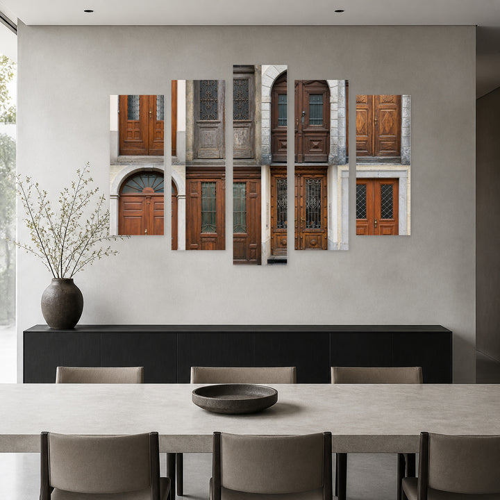Vintage Doors Vintage Study — five-panel wall art in alternate frontal interior | 5wallart 55741 M4