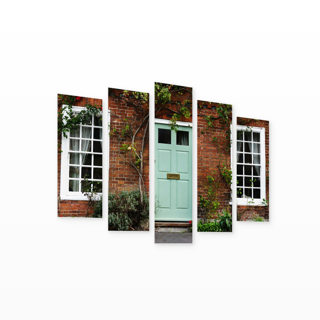 Old Red Brick House in London Urban Panorama — five-panel wall art on white background in perspective | 5wallart 55745 M1