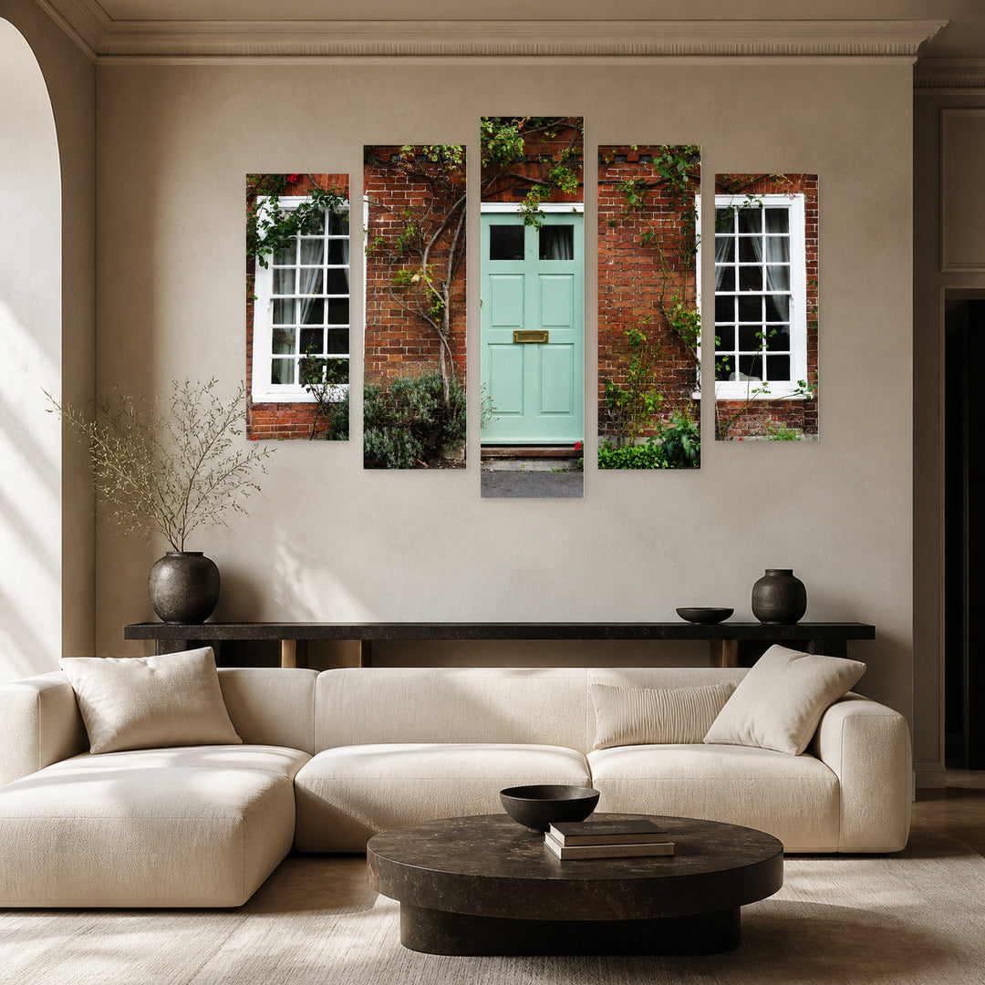 Old Red Brick House in London Urban Panorama — five-panel wall art in frontal interior | 5wallart 55745 M3