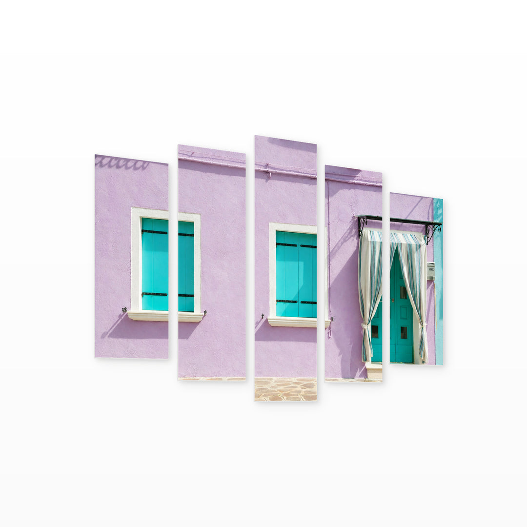 House with Purple Walls with Dreamlike Atmosphere — five-panel wall art on white background in perspective | 5wallart 55748 M1