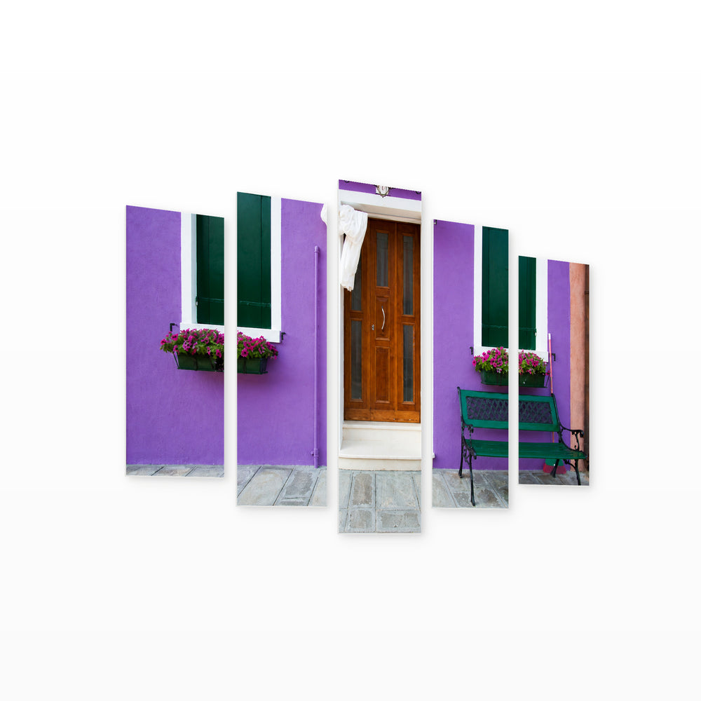 Colorful Houses in Italy with Dreamlike Atmosphere — five-panel wall art on white background in perspective | 5wallart 55749 M1