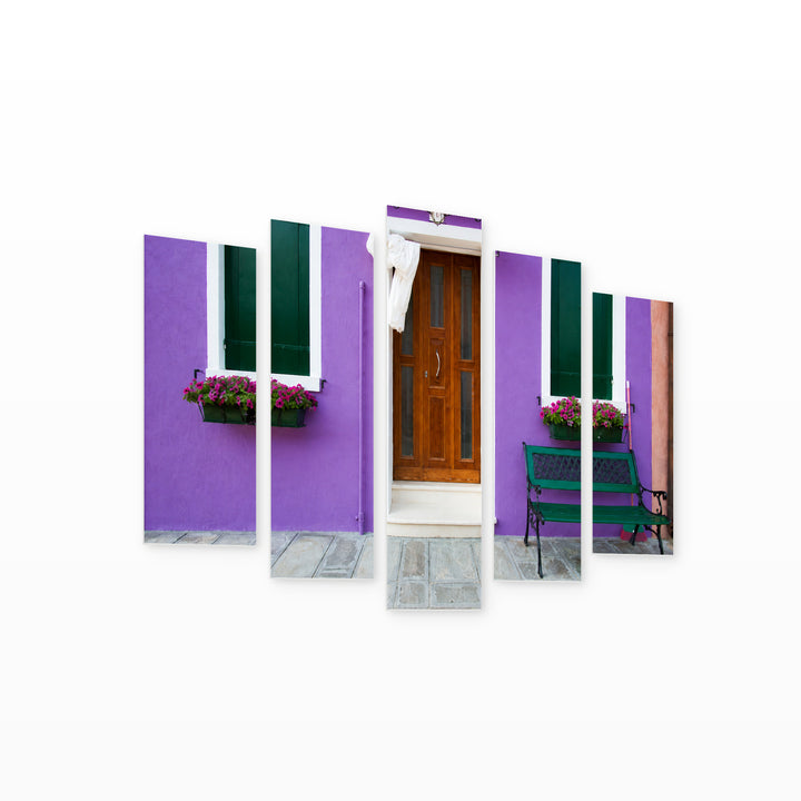 Colorful Houses in Italy with Dreamlike Atmosphere — five-panel wall art on white background in perspective | 5wallart 55749 M1