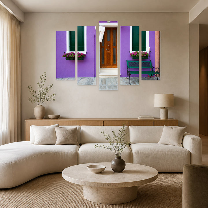 Colorful Houses in Italy with Dreamlike Atmosphere — five-panel wall art in frontal interior | 5wallart 55749 M3