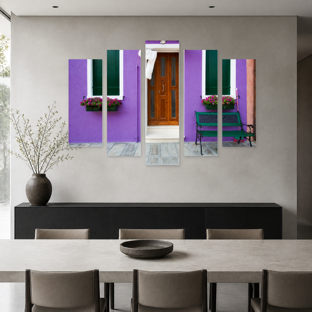 Colorful Houses in Italy with Dreamlike Atmosphere — five-panel wall art in alternate frontal interior | 5wallart 55749 M4