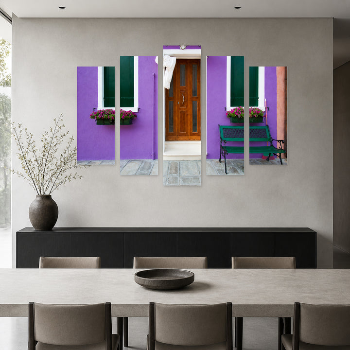 Colorful Houses in Italy with Dreamlike Atmosphere — five-panel wall art in alternate frontal interior | 5wallart 55749 M4