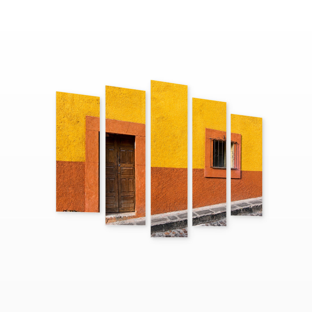 Colorful Wall with Geometric Rhythm — five-panel wall art on white background in perspective | 5wallart 55750 M1