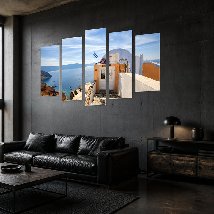 Small House with Sea View in Serene Light — five-panel wall art in perspective interior | 5wallart 55752 M2