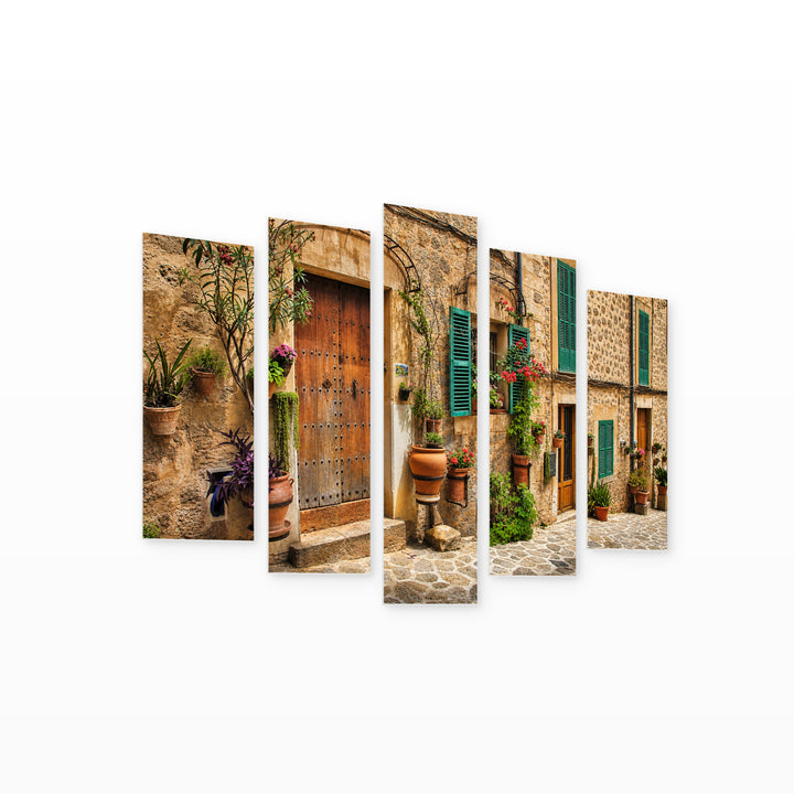 Charming Antique Facade Vintage Study — five-panel wall art on white background in perspective | 5wallart 55753 M1