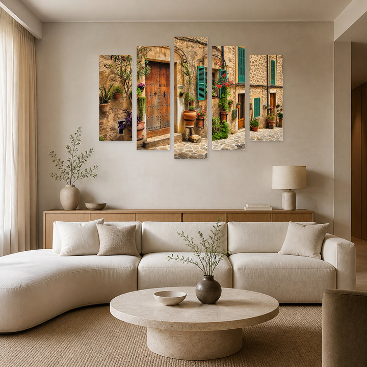 Charming Antique Facade Vintage Study — five-panel wall art in frontal interior | 5wallart 55753 M3