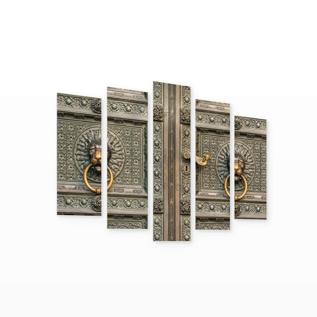 Antique Iron Door in Serene Light — five-panel wall art on white background in perspective | 5wallart 55754 M1