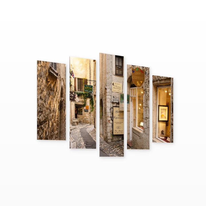 Street in Paris with Dreamlike Atmosphere — five-panel wall art on white background in perspective | 5wallart 55755 M1