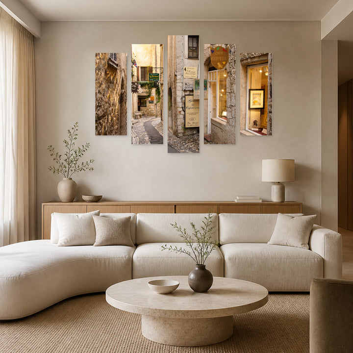 Street in Paris with Dreamlike Atmosphere — five-panel wall art in frontal interior | 5wallart 55755 M3