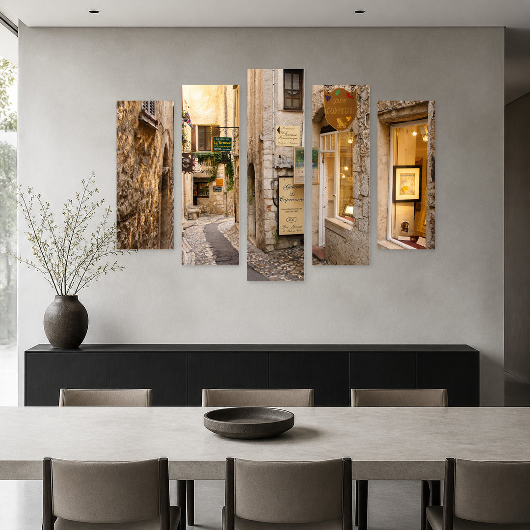 Street in Paris with Dreamlike Atmosphere — five-panel wall art in alternate frontal interior | 5wallart 55755 M4