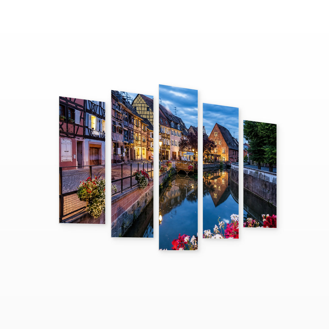 Quaint Town in France with Dreamlike Atmosphere — five-panel wall art on white background in perspective | 5wallart 55756 M1