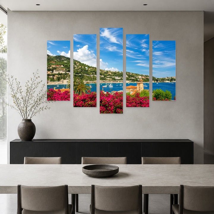French Riviera in Blue and Gold — five-panel wall art in alternate frontal interior | 5wallart 55757 M4