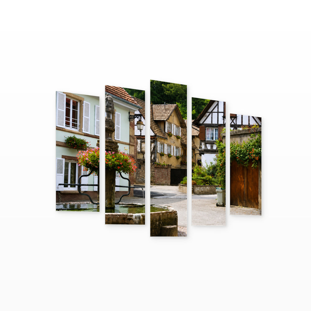 Village in France in Serene Light — five-panel wall art on white background in perspective | 5wallart 55758 M1