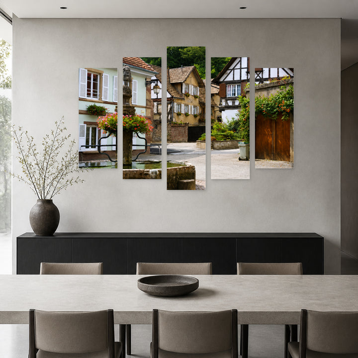 Village in France in Serene Light — five-panel wall art in frontal interior | 5wallart 55758 M3