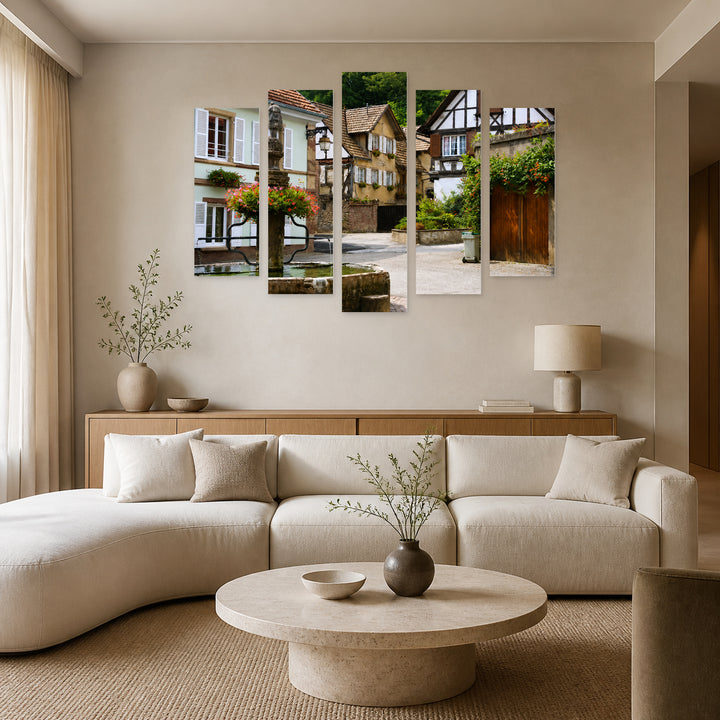 Village in France in Serene Light — five-panel wall art in alternate frontal interior | 5wallart 55758 M4