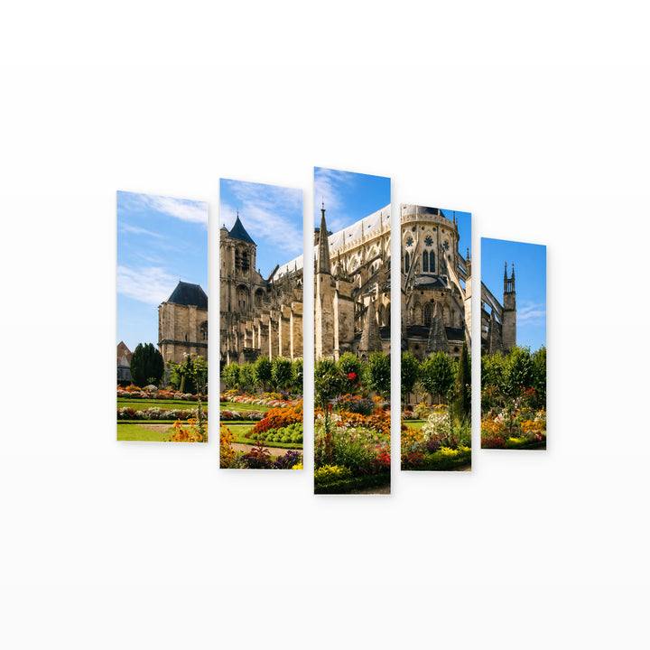 Cathedral in Bourges in Vivid Color — five-panel wall art on white background in perspective | 5wallart 55759 M1