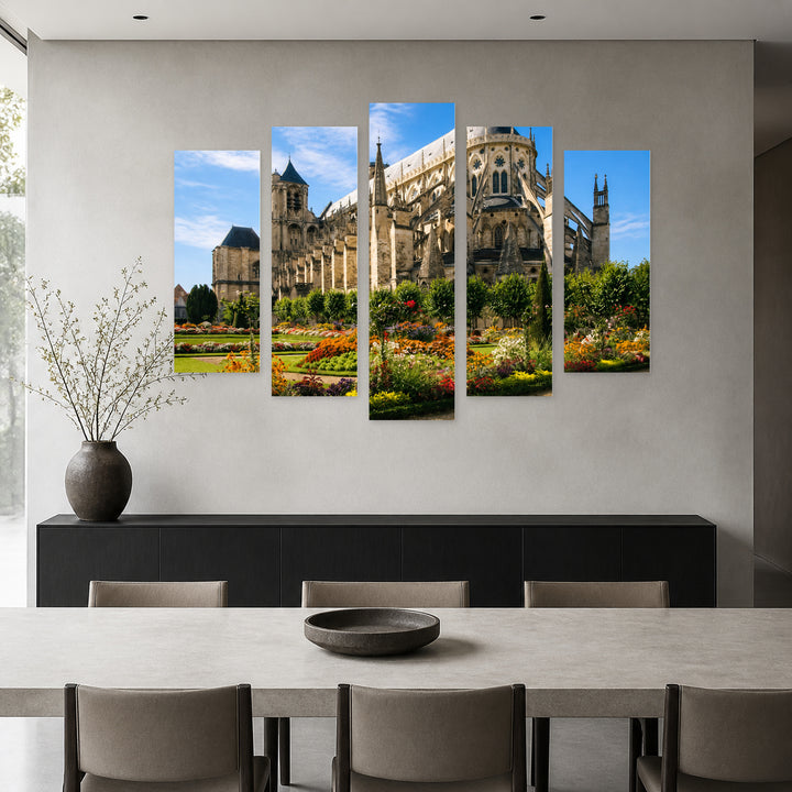 Cathedral in Bourges in Vivid Color — five-panel wall art in alternate frontal interior | 5wallart 55759 M4