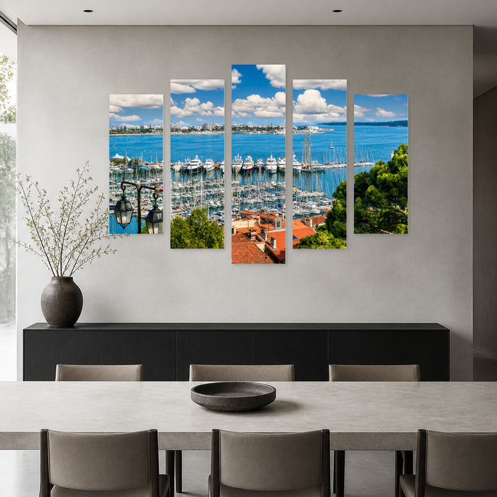 Cannes, France with Geometric Rhythm — five-panel wall art in frontal interior | 5wallart 55760 M3