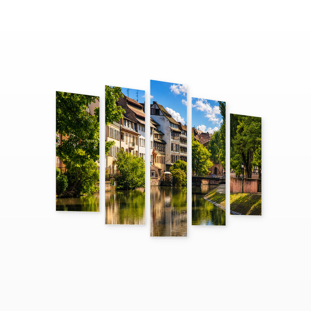 Water Canal in Little France Urban Panorama — five-panel wall art on white background in perspective | 5wallart 55763 M1