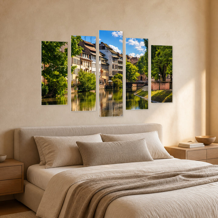 Water Canal in Little France Urban Panorama — five-panel wall art in perspective interior | 5wallart 55763 M2