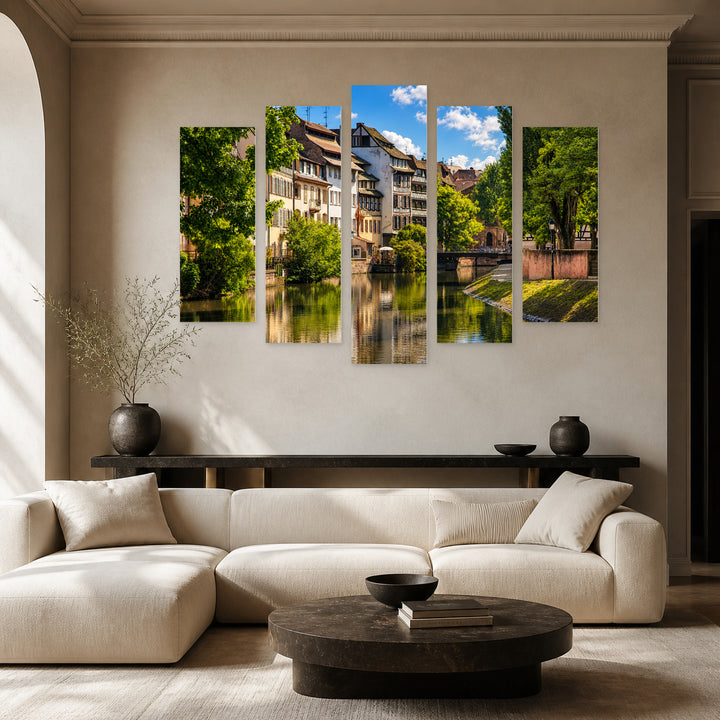 Water Canal in Little France Urban Panorama — five-panel wall art in frontal interior | 5wallart 55763 M3