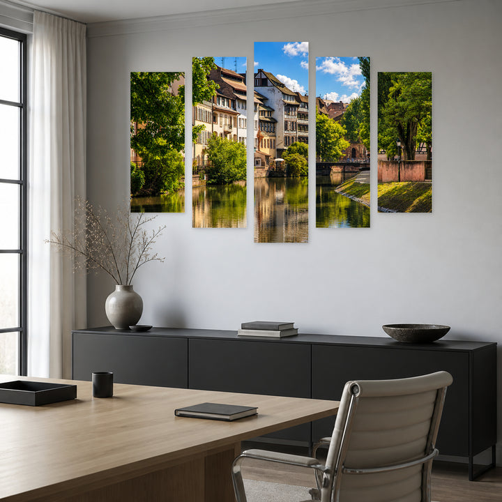 Water Canal in Little France Urban Panorama — five-panel wall art in alternate frontal interior | 5wallart 55763 M4