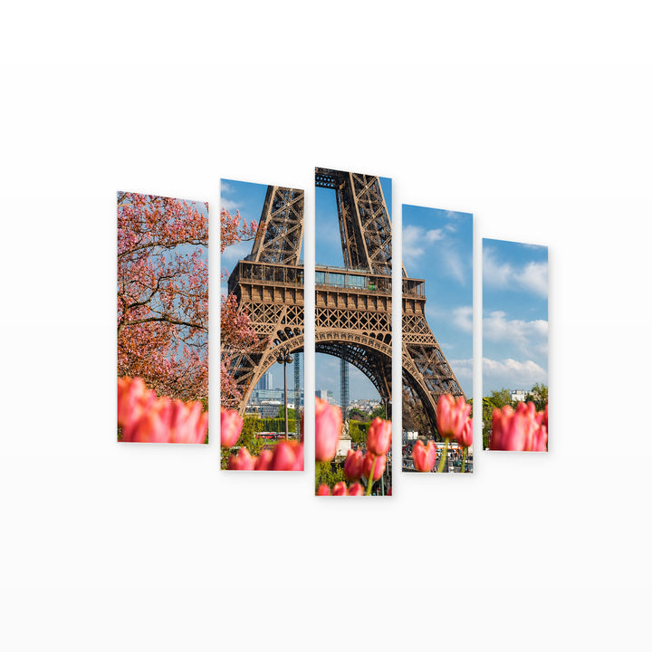 Spring in Paris in Vivid Color — five-panel wall art on white background in perspective | 5wallart 55764 M1