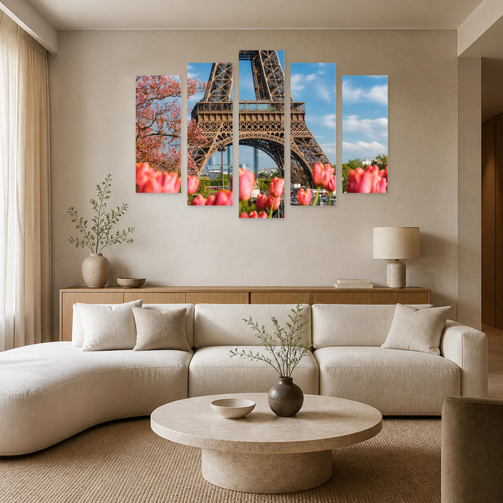 Spring in Paris in Vivid Color — five-panel wall art in alternate frontal interior | 5wallart 55764 M4