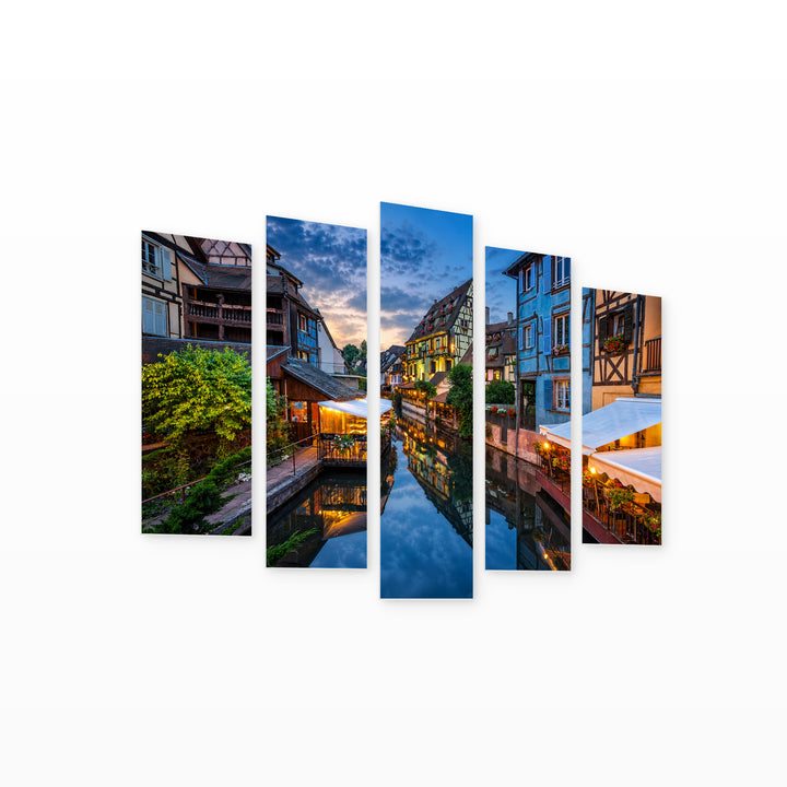 City of Colmar in France in Vivid Color — five-panel wall art on white background in perspective | 5wallart 55767 M1