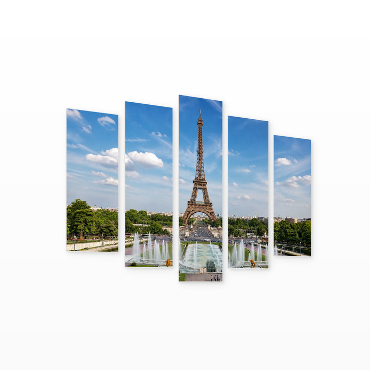 View of the Eiffel Tower Urban Panorama — five-panel wall art on white background in perspective | 5wallart 55769 M1