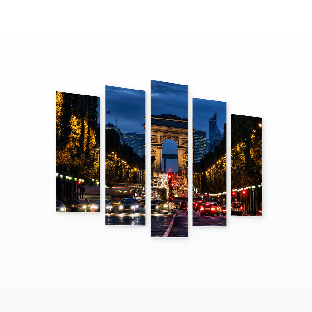 View of the Arc De Triomphe After Dark — five-panel wall art on white background in perspective | 5wallart 55770 M1