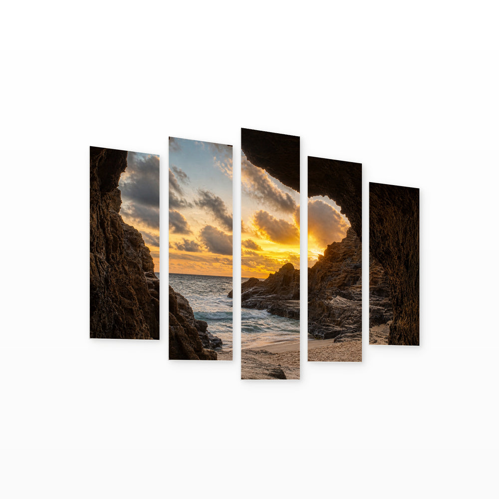 Seaside View Among the Rocks — five-panel wall art on white background in perspective | 5wallart 55772 M1