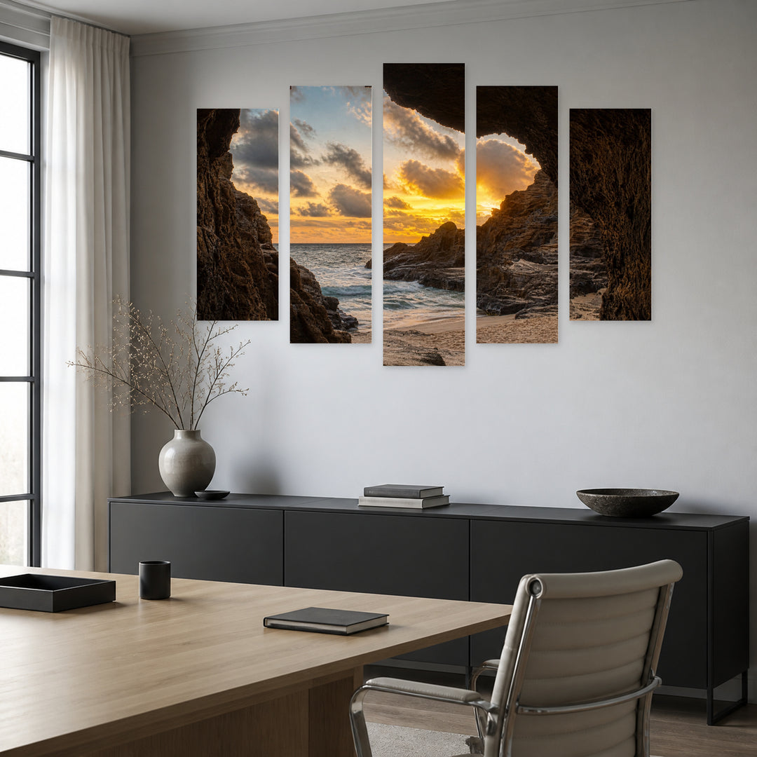 Seaside View Among the Rocks — five-panel wall art in frontal interior | 5wallart 55772 M3