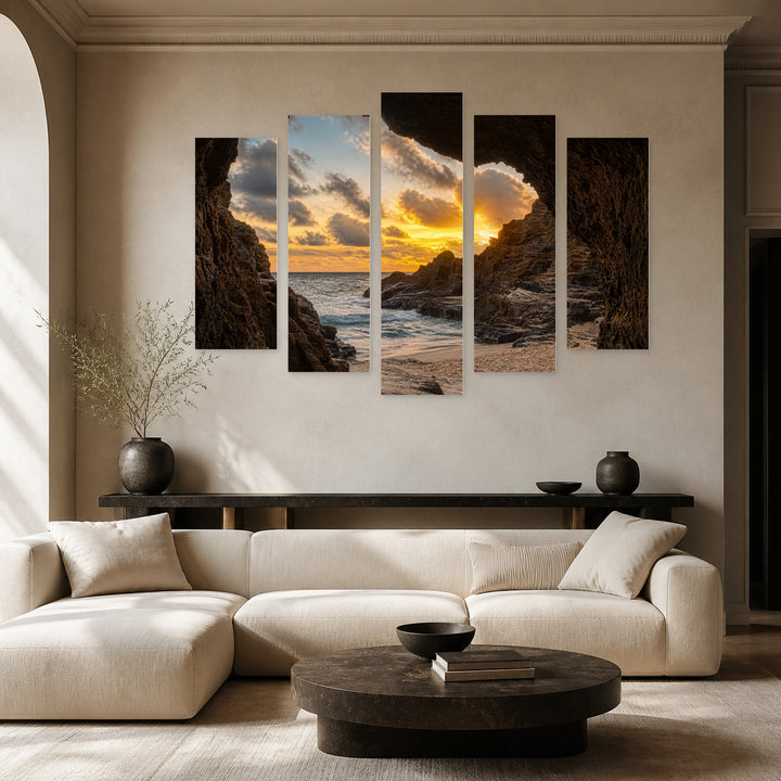 Seaside View Among the Rocks — five-panel wall art in alternate frontal interior | 5wallart 55772 M4