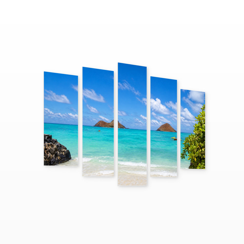 Islands in Hawaii in Vivid Color — five-panel wall art on white background in perspective | 5wallart 55773 M1