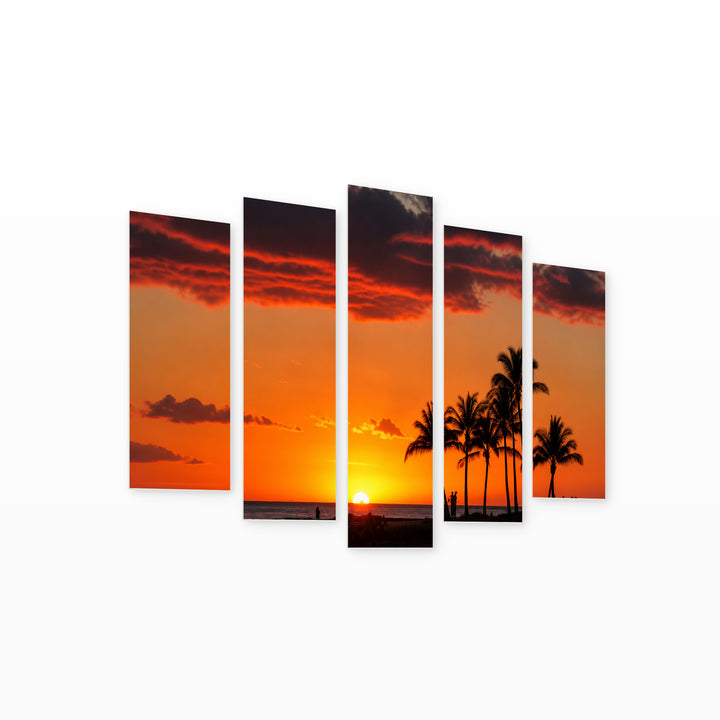 Golden Beach Sunset II — five-panel wall art on white background in perspective | 5wallart 55778 M1