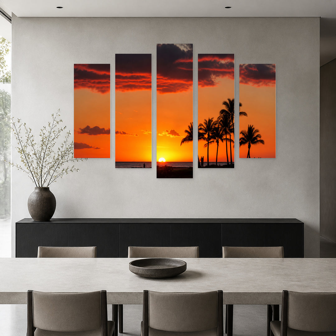 Golden Beach Sunset II — five-panel wall art in frontal interior | 5wallart 55778 M3
