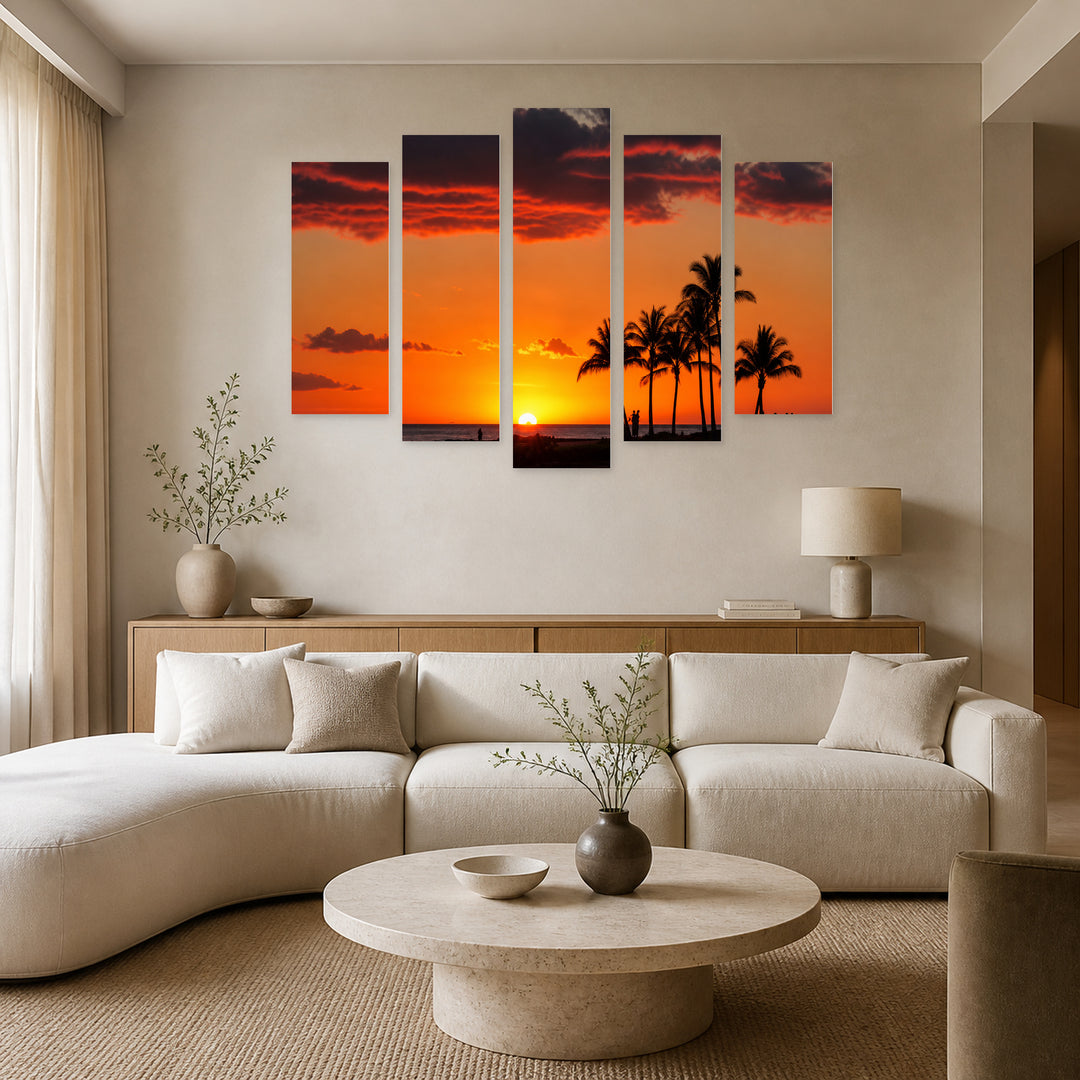 Golden Beach Sunset II — five-panel wall art in alternate frontal interior | 5wallart 55778 M4