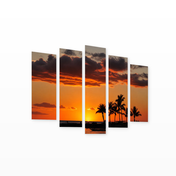Golden Beach Sunset III — five-panel wall art on white background in perspective | 5wallart 55779 M1