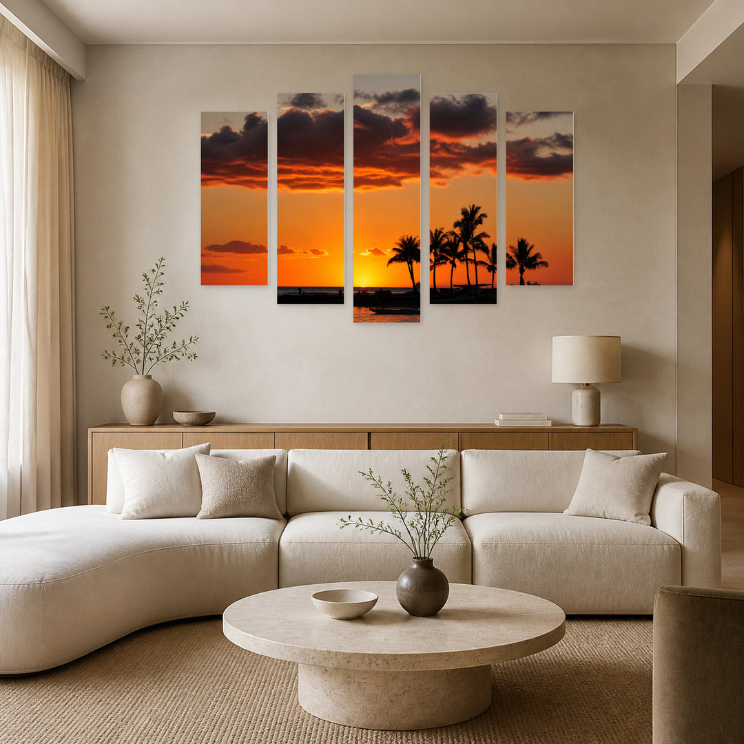 Golden Beach Sunset III — five-panel wall art in frontal interior | 5wallart 55779 M3