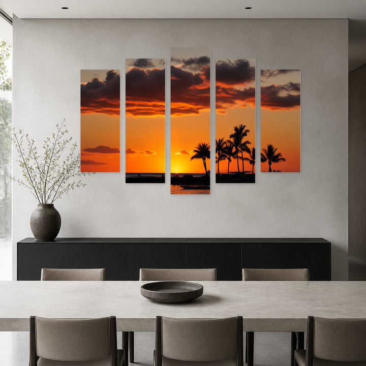 Golden Beach Sunset III — five-panel wall art in alternate frontal interior | 5wallart 55779 M4