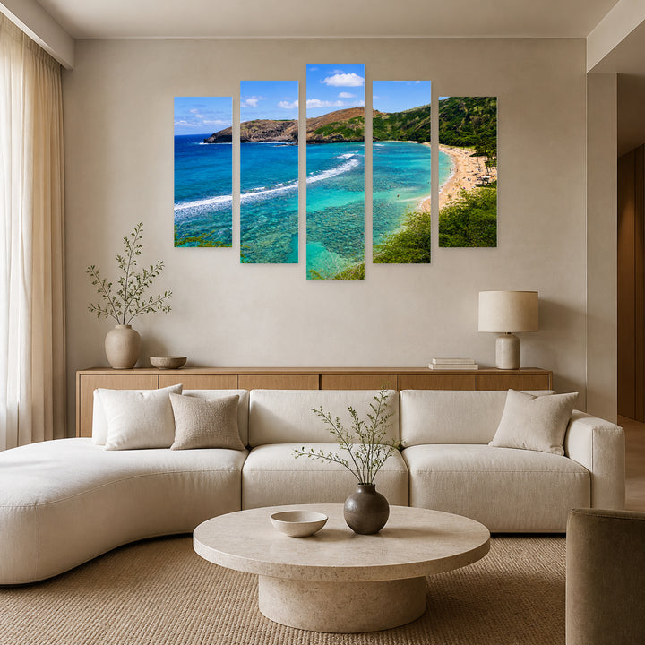 Diving Bay in Hawaii in Serene Light — five-panel wall art in frontal interior | 5wallart 55781 M3
