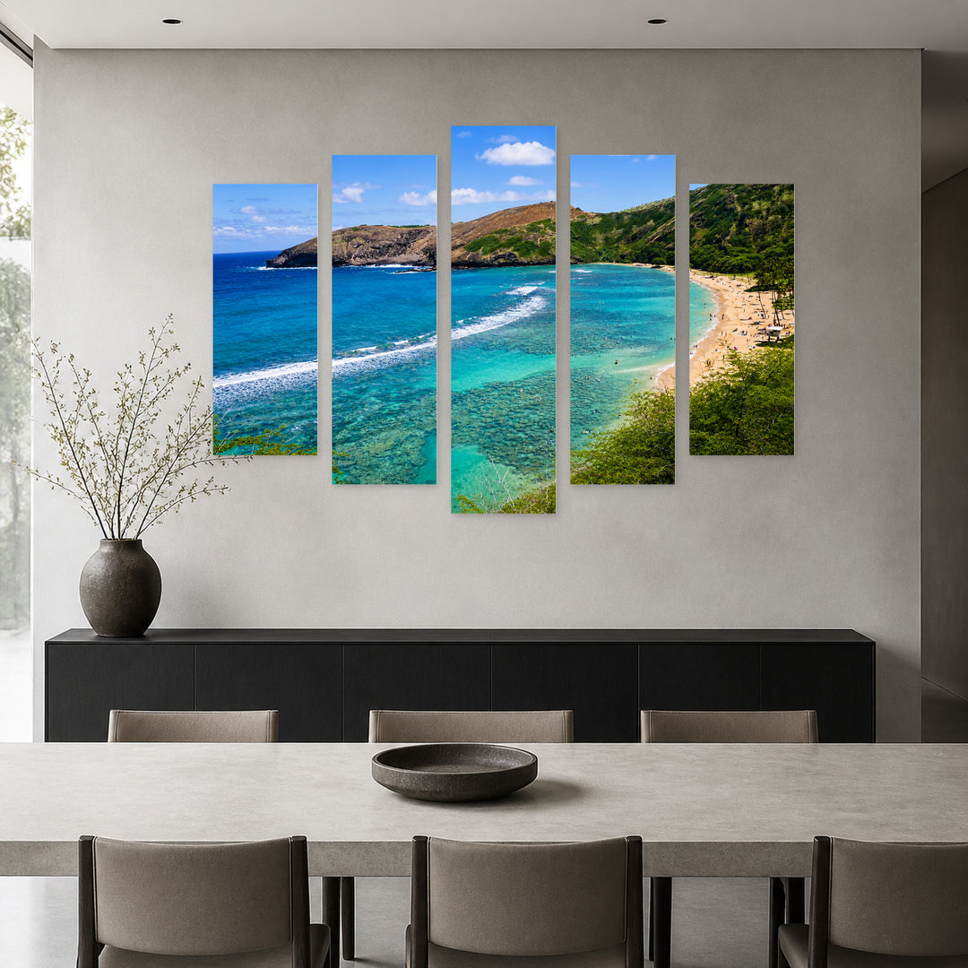 Diving Bay in Hawaii in Serene Light — five-panel wall art in alternate frontal interior | 5wallart 55781 M4