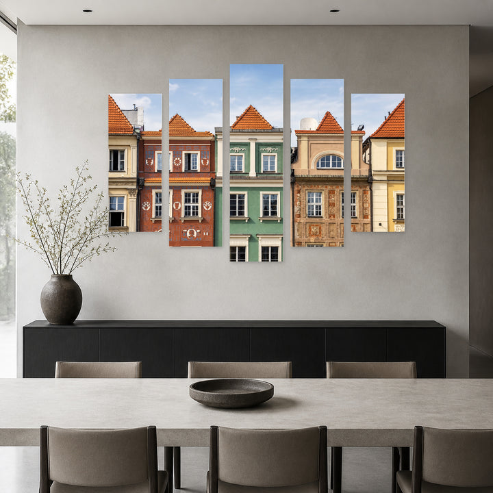 Historic Buildings in Poznan in Serene Light — five-panel wall art in alternate frontal interior | 5wallart 55791 M4