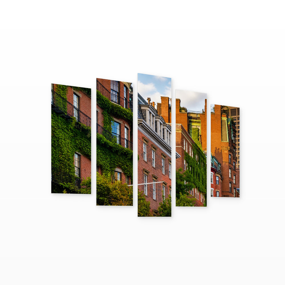 Brick Buildings in Boston with Geometric Rhythm — five-panel wall art on white background in perspective | 5wallart 55792 M1